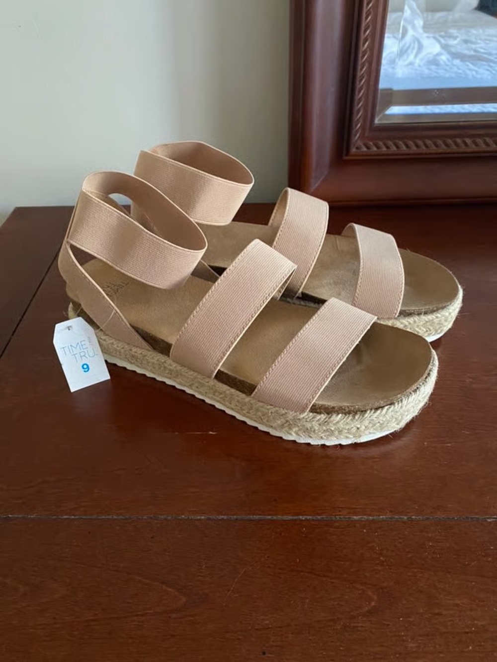 Time and Tru Tan Elastic Strap Espadrille Platform Sandals